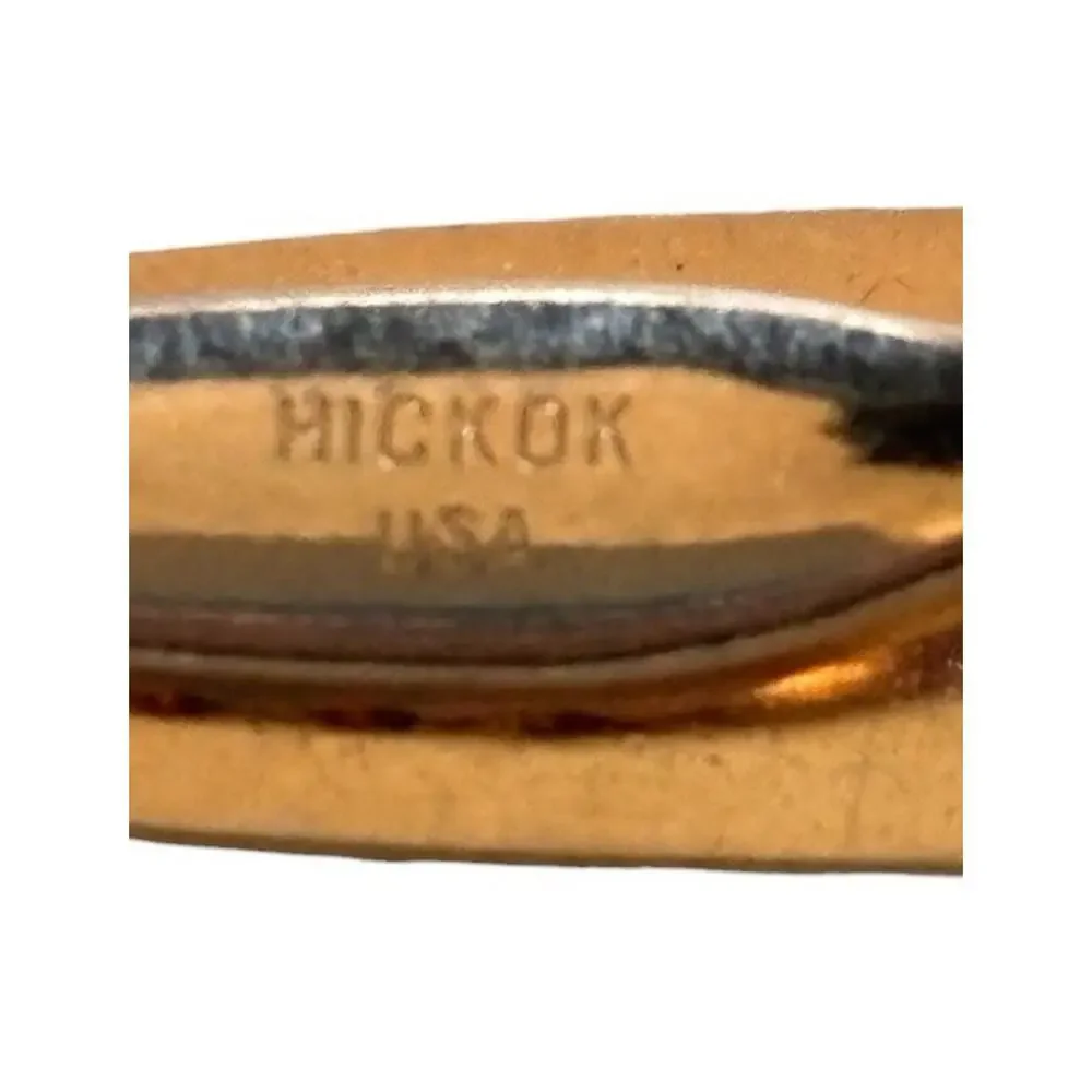 Hickok USA Tie Clip Gold Tone Black Enamel Rhinestone VINTAGE